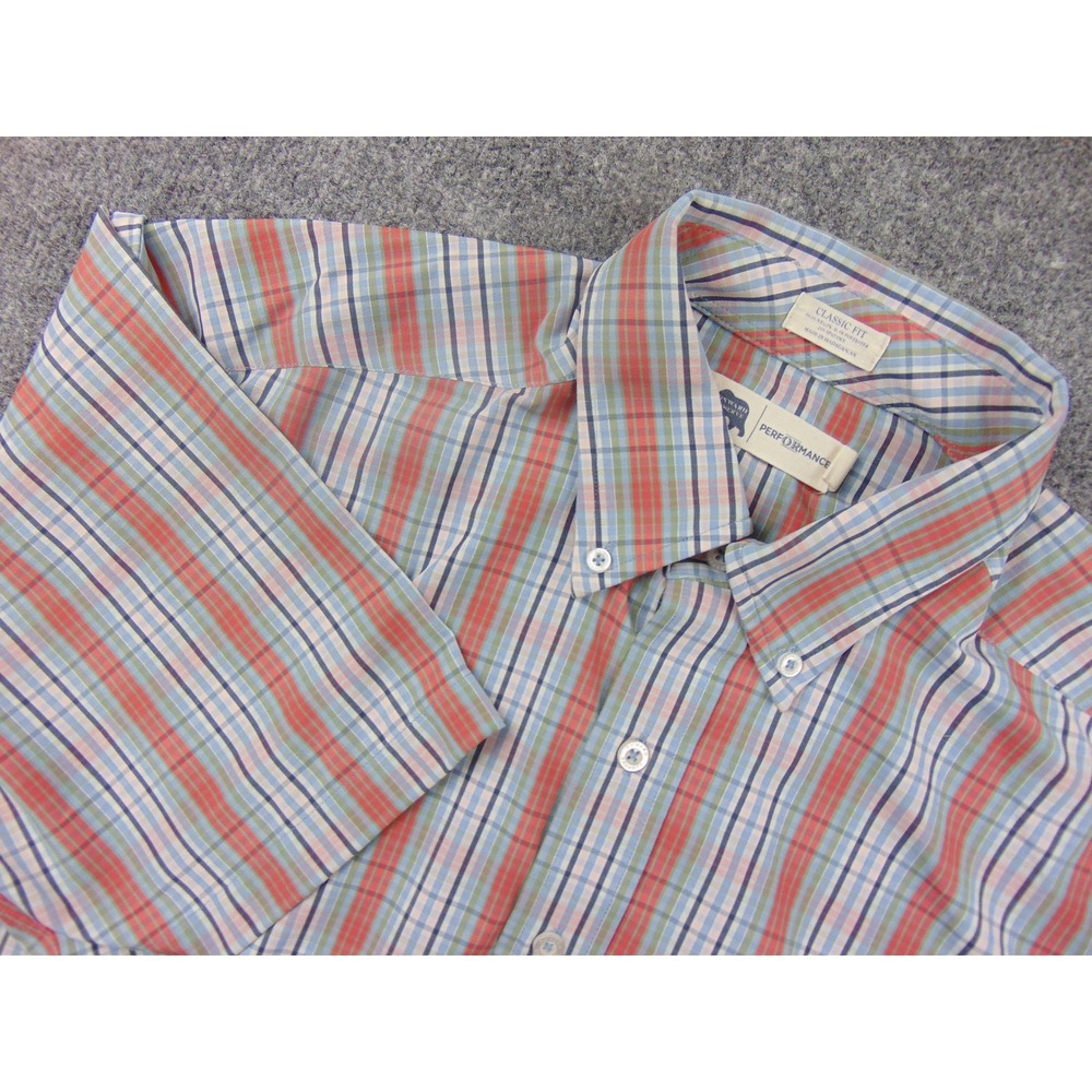 Onward Reserve Shirt Mens Large‎ Performance Classic Fit Orange Blue Plaid